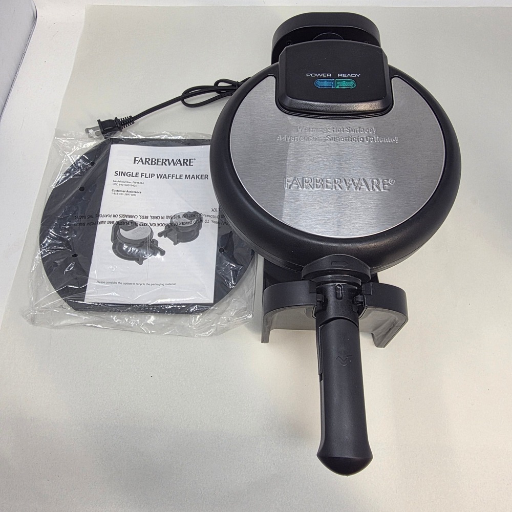 New Farberware Single Flip Waffle Maker FW45394 Black Stainless Steel EZ Clean